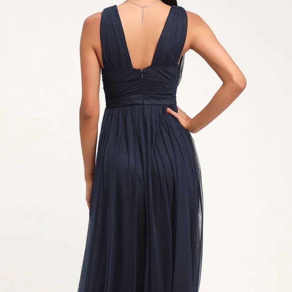 Lulus Romantic Moment Navy Blue Mesh Maxi Dress - Picture 4 of 10